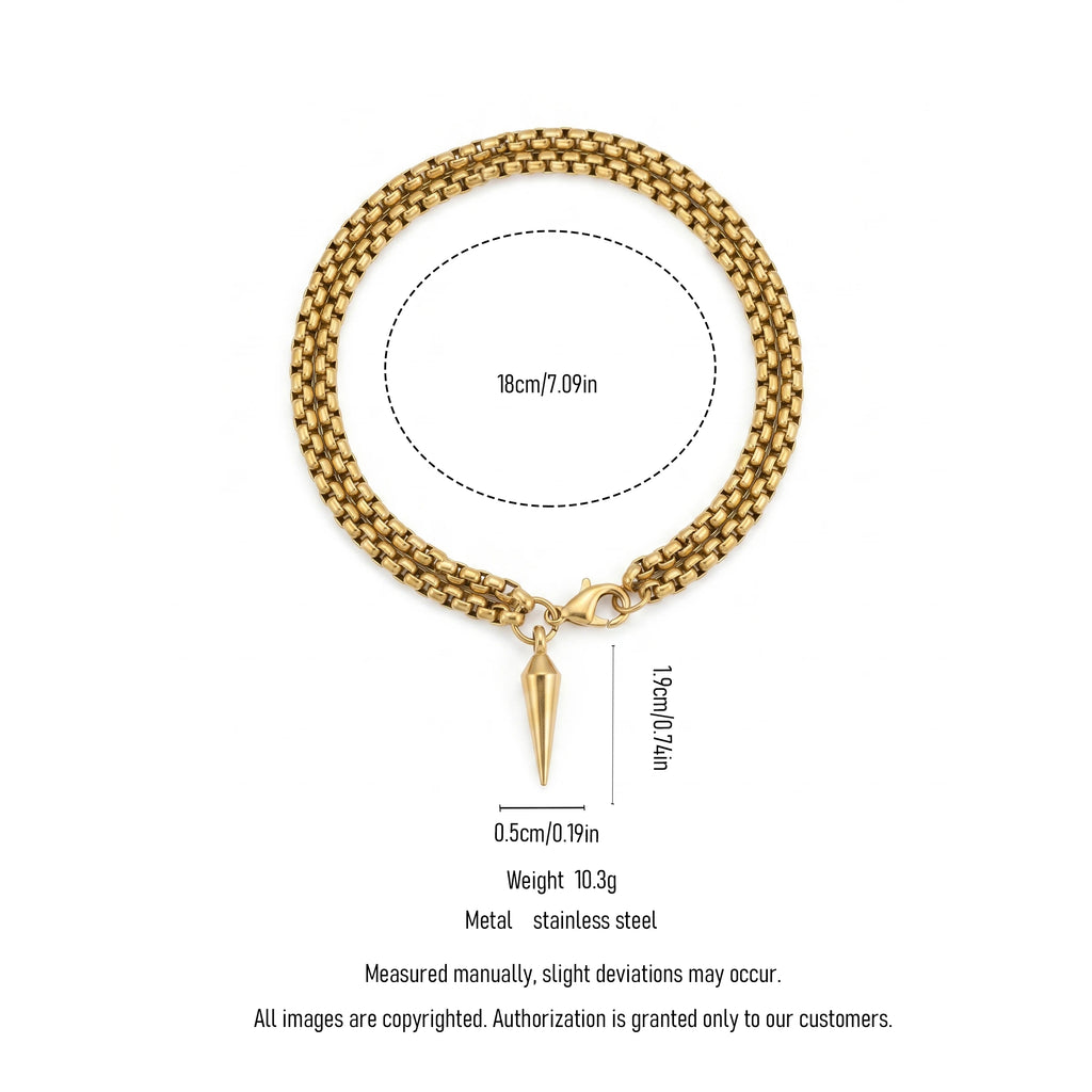 QIAOREN 11431 Rust Resistant Waterproof 18K Gold Plated Stainless Steel Double Curb Chain Spike Bracelet