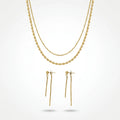 QIAOREN 11542 18K Gold Plated Oval Bead Chain & Tassel Drop Earrings Set Stainless Steel Tarnish Free