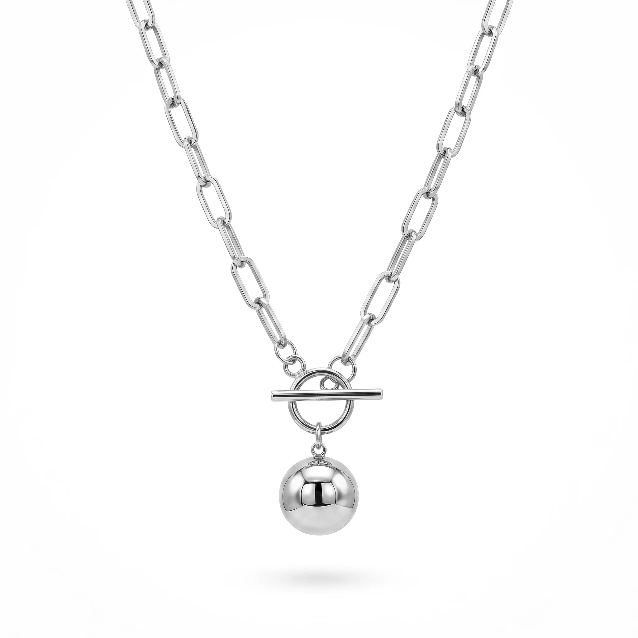QIAOREN 11805 Boho Beach Toggle Pendant Necklace 18K Gold Stainless Steel Waterproof Paperclip Chain Vacation Jewelry for Women