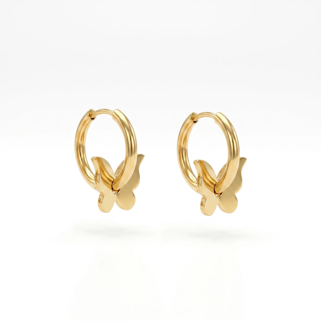 QIAOREN 14428 Butterfly Charm Huggie Hoop Earrings, Gold Plated Stainless Steel Small Hoop Earrings Jewelry Gift
