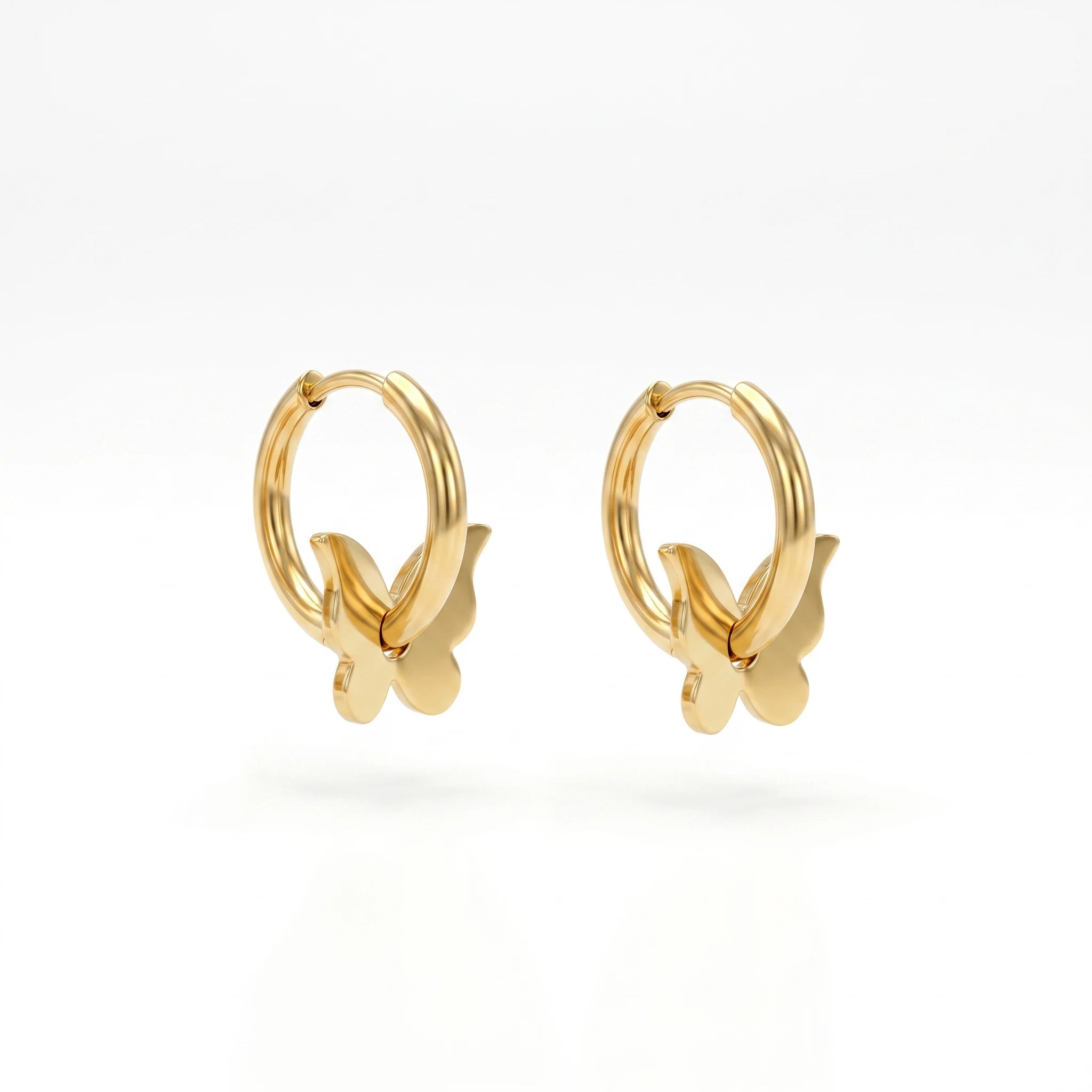 QIAOREN 14428 Butterfly Charm Huggie Hoop Earrings, Gold Plated Stainless Steel Small Hoop Earrings Jewelry Gift