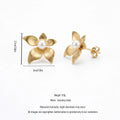 QIAOREN 14010 Matte Gold Five Petal Flower Stud Earrings with Central Round Pearl Inlay, Floral Pearl Ear Stud Jewelry Gift