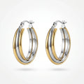 QIAOREN 12405 Waterproof Tarnish Free Triple Band Hoop Earrings Gold Silver Two-Tone Multi-Layer Latchback Hoops Europe US