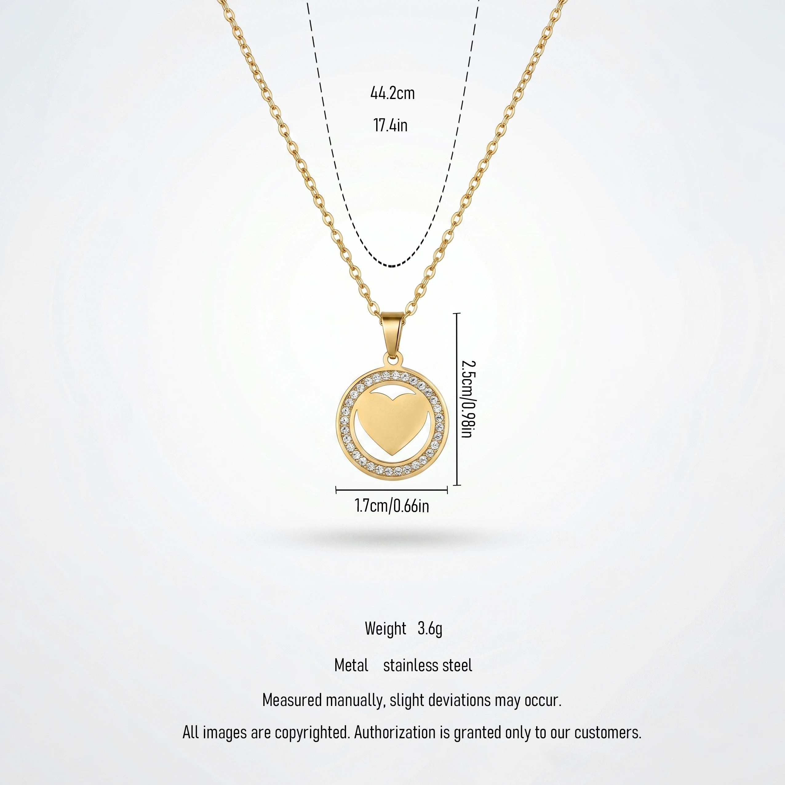 QIAOREN11860 Trendy Sparkling CZ Pave Heart Circle Necklace Stainless Steel Gold Plated Halo Love Pendant Jewelry for Women US