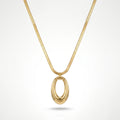 QIAOREN 13159 Gold Plated Oval Pendant Necklace Stainless Steel Herringbone Snake Chain Minimalist Statement Jewelry for Women