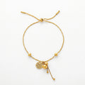 QIAOREN 13299 National Wind Lucky Bracelet 18K Gold Stainless Steel Fu Character Gourd Pendant Adjustable Slider Pull Wire Bead
