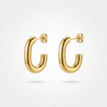 QIAOREN 12389 Trendy Chunky U Shape Hoop Earrings Gold Stainless Steel Bold Elongated Paperclip Open C Hoops Studs Women US EU