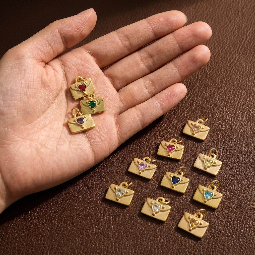 QIAOREN 12437-48   12 Birthstone Envelope Drop Earrings, Gold Plated Stainless Steel Love Letter Studs