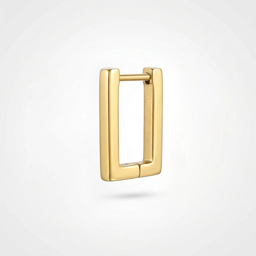 QIAOREN 12567 Smooth Polished Rectangle Huggie Hoops Glossy Gold Stainless Steel Geometric Earrings Fashion Jewelry