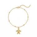 QIAOREN 11441 Dainty Boho Sea Turtle Charm Anklet 18K Gold Plated Stainless Steel Beach Foot Jewelry