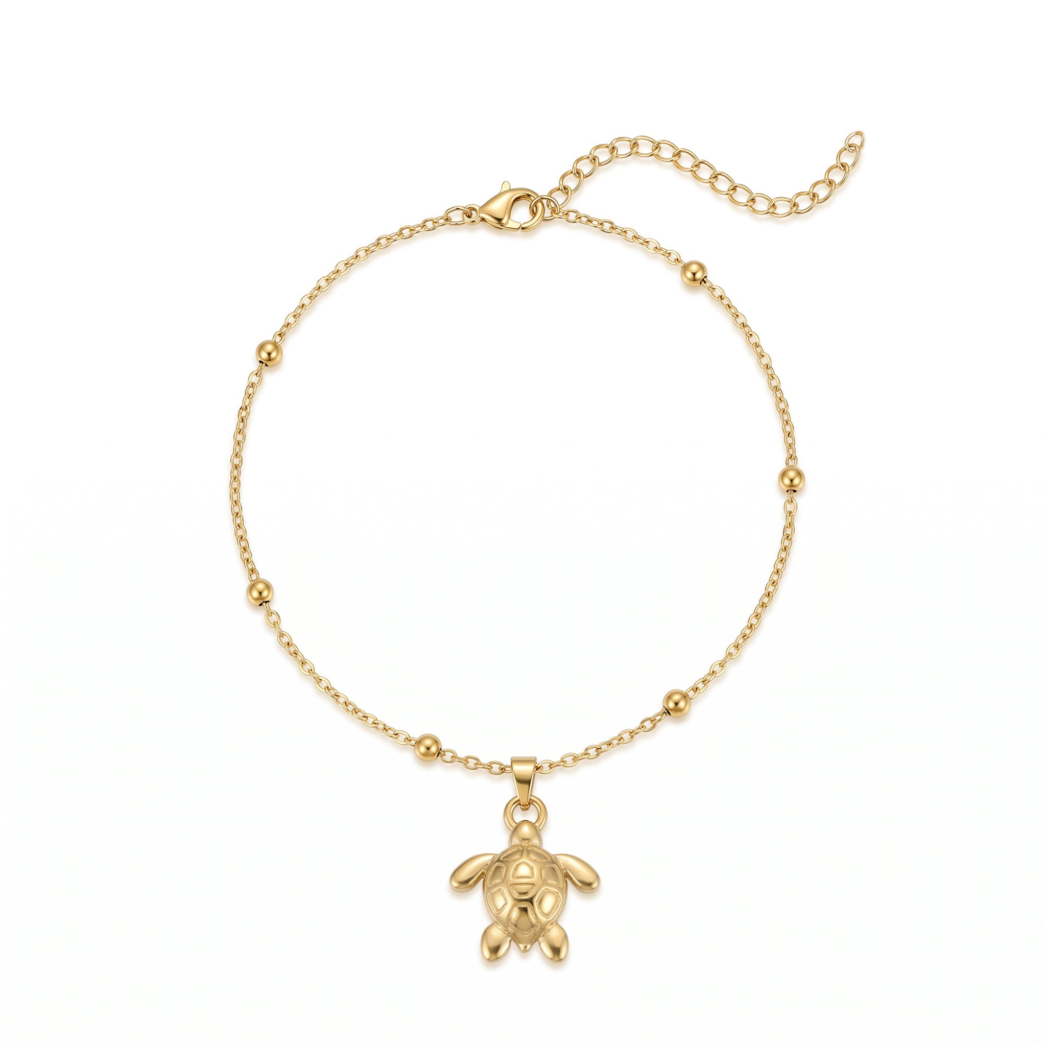 QIAOREN 11441 Dainty Boho Sea Turtle Charm Anklet 18K Gold Plated Stainless Steel Beach Foot Jewelry
