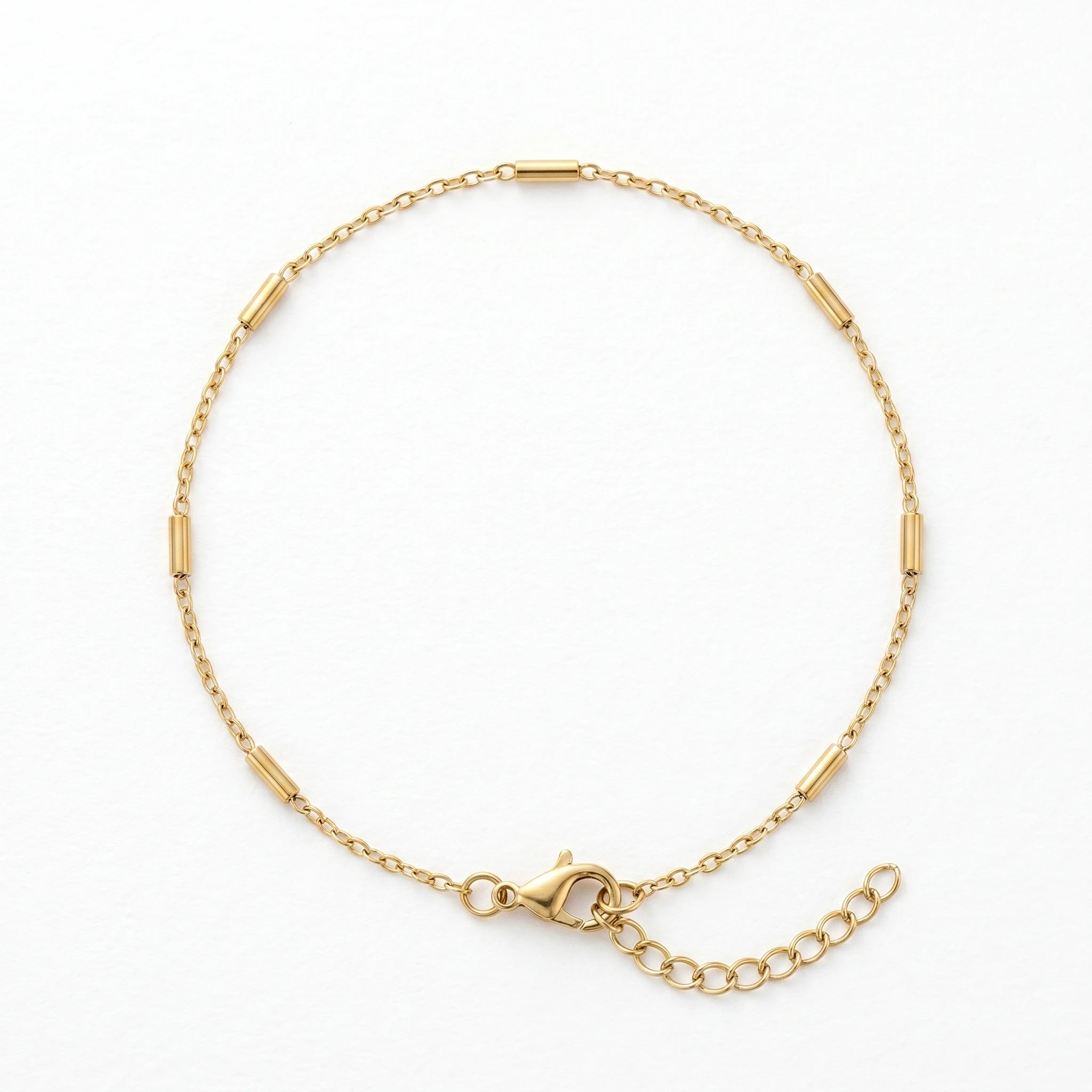 QIAOREN 11083 Waterproof 18K Gold  Minimalist Spaced Tube Bead Chain, Tarnish Resistant Stainless Steel Jewelry for Women