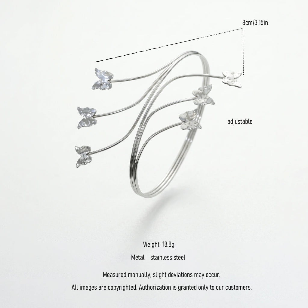 QIAOREN 12821 Tarnish Free Butterfly Armlet Upper Arm Bracelet 316L Stainless Steel Waterproof Adjustable Open Cuff Jewelry Gift