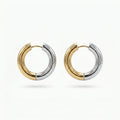 QIAOREN 12404 Elegant Quiet Luxury Two-Tone Gold Silver Hoops Stainless Steel Sleek Split Bi-Color Chunky Statement Earrings