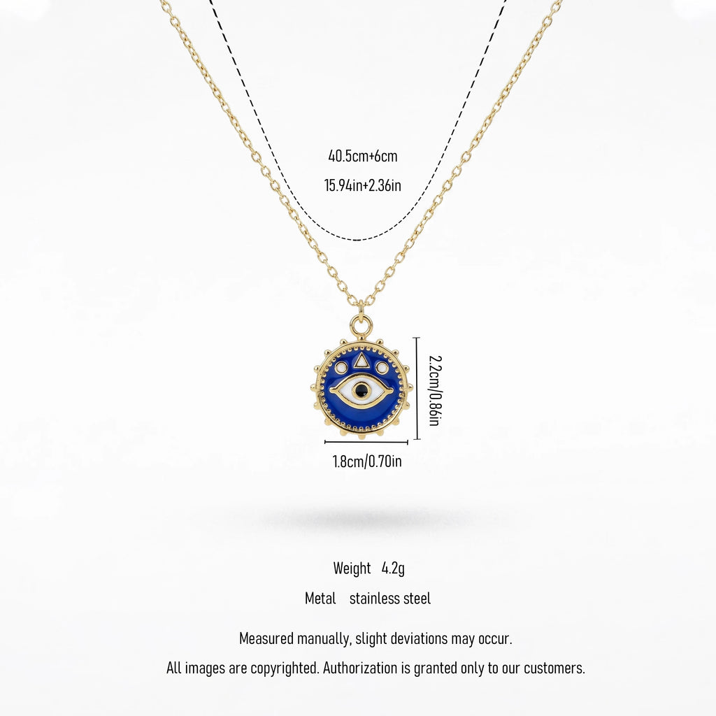 QIAOREN  12816 Tarnish Free 18K Gold Blue Necklace Round Nazar Medallion Pendant 316L Surgical Steel Spiritual Jewelry