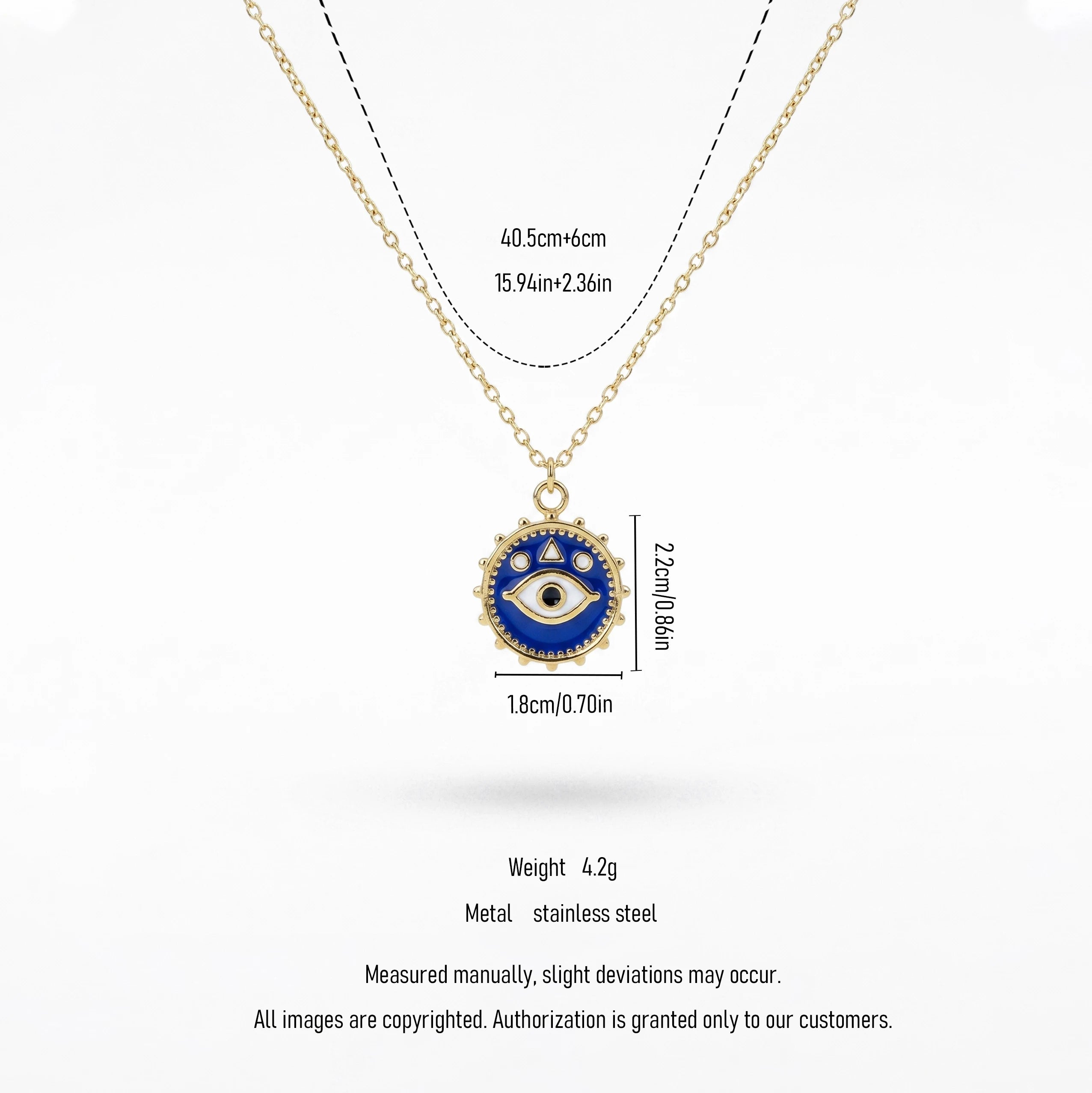 QIAOREN  12816 Tarnish Free 18K Gold Blue Necklace Round Nazar Medallion Pendant 316L Surgical Steel Spiritual Jewelry
