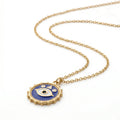 QIAOREN  12816 Tarnish Free 18K Gold Blue Necklace Round Nazar Medallion Pendant 316L Surgical Steel Spiritual Jewelry