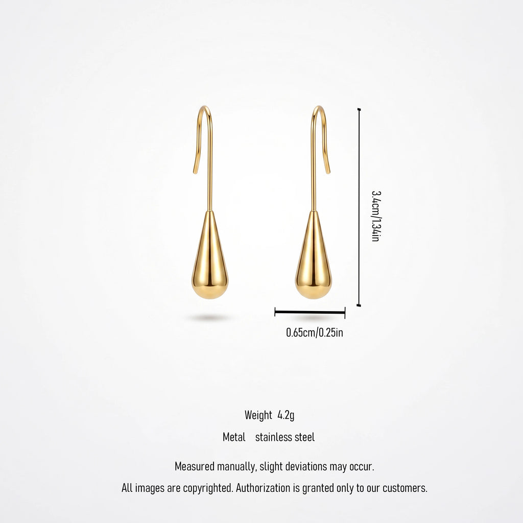QIAOREN 12762 Stainless Steel Gold Teardrop Drop Earrings Long Wire Hook Smooth Water Dangle Minimalist Women Daily Jewelry Gift