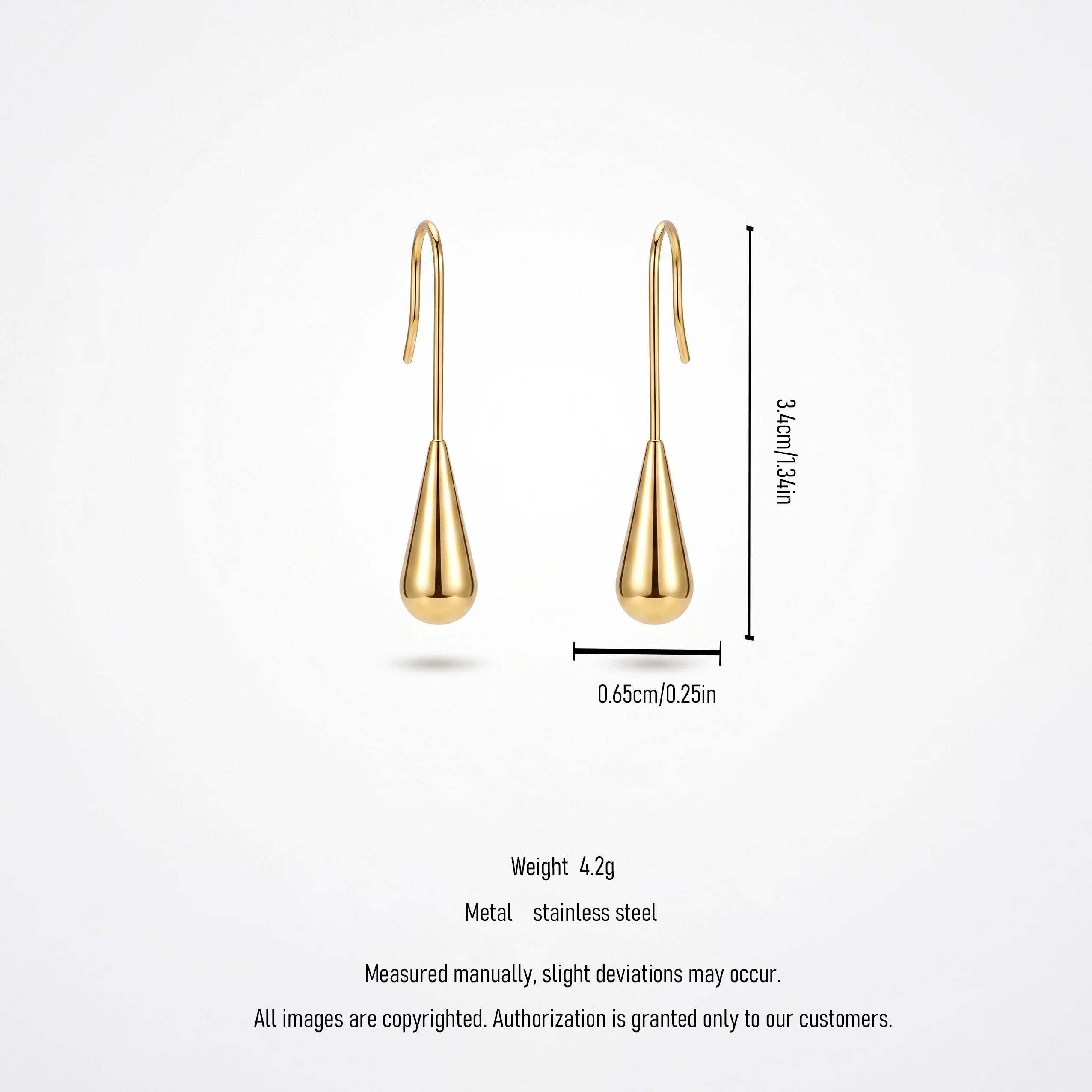 QIAOREN 12762 Stainless Steel Gold Teardrop Drop Earrings Long Wire Hook Smooth Water Dangle Minimalist Women Daily Jewelry Gift