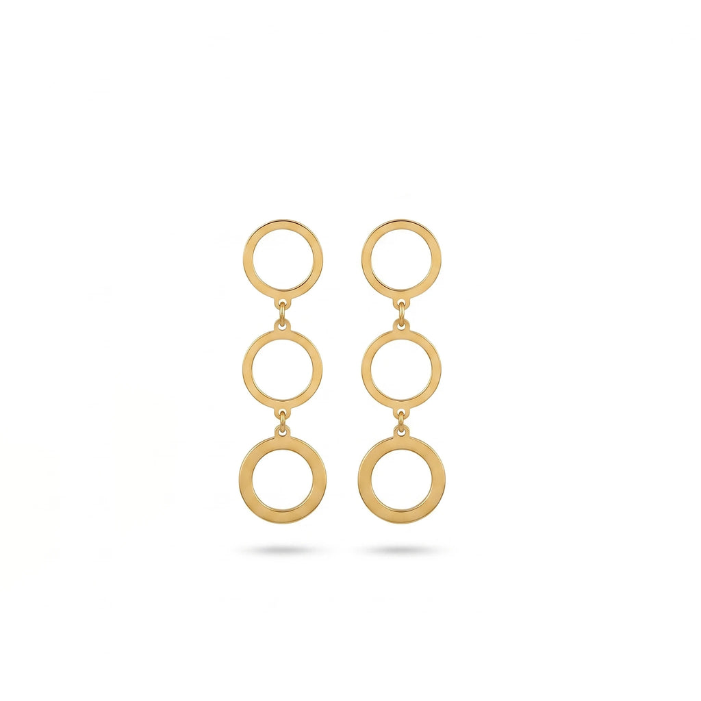 QIAOREN 11856 Trendy Triple Circle Dangle Earrings Stainless Steel Gold Geometric Hollow Ring Drop Earrings for Women US EU