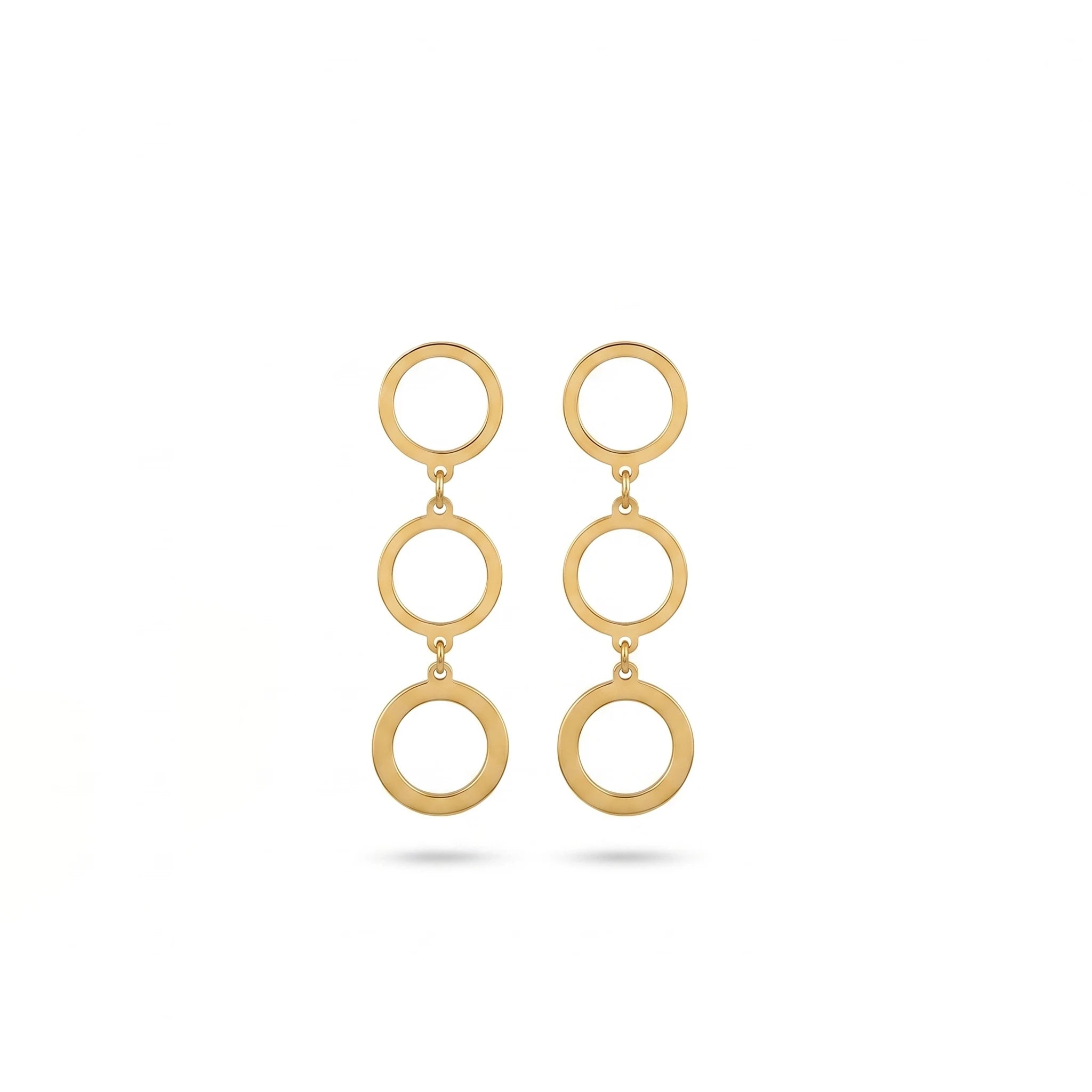 QIAOREN 11856 Trendy Triple Circle Dangle Earrings Stainless Steel Gold Geometric Hollow Ring Drop Earrings for Women US EU