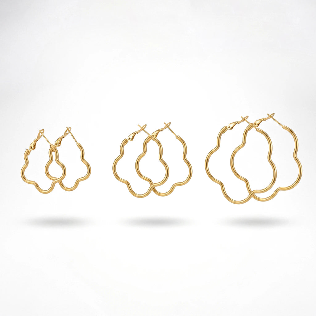 QIAOREN 13205 Gold Plated Organic Wave Hoop Earrings for Women Stainless Steel Irregular Statement Fashion Jewelry