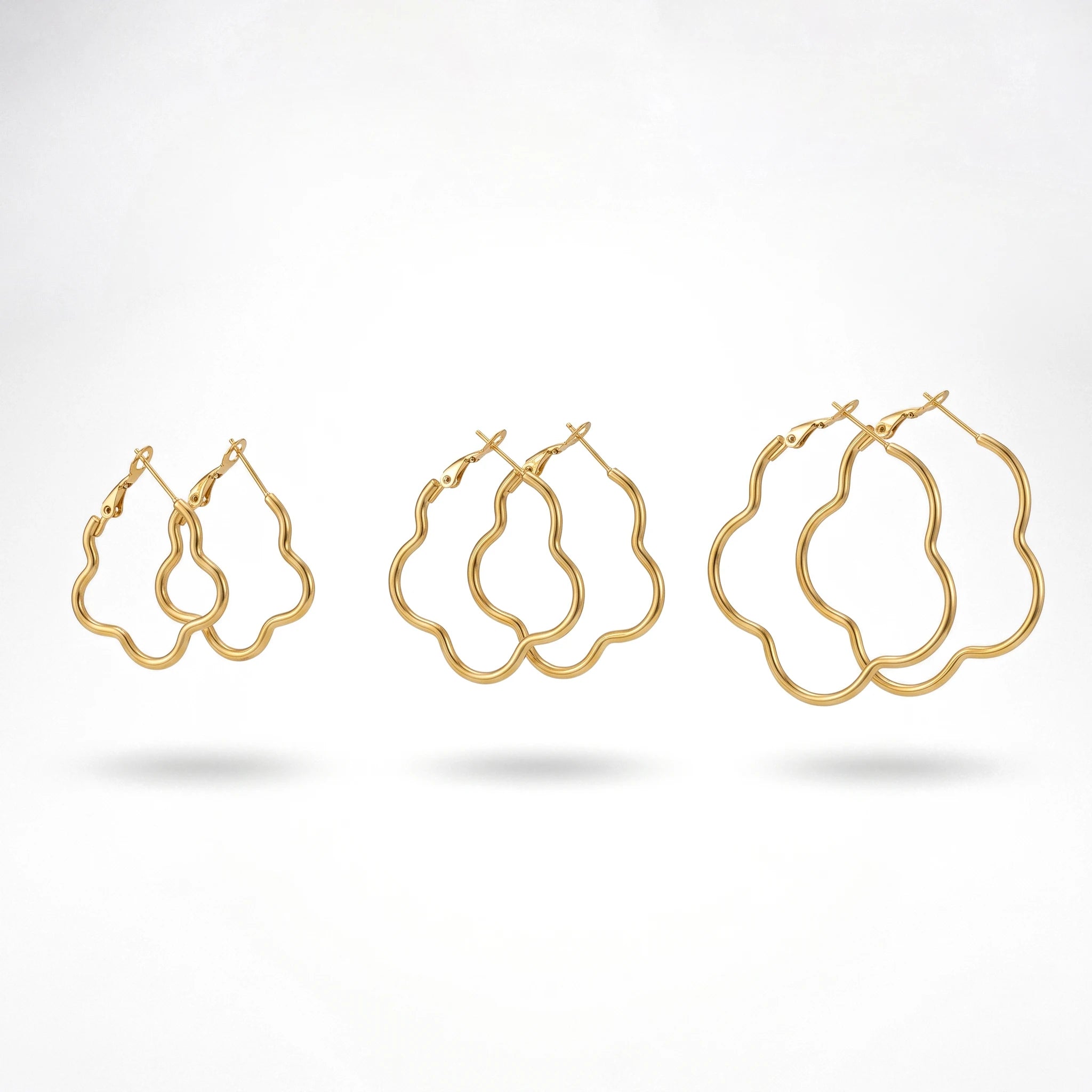 QIAOREN 13205 Gold Plated Organic Wave Hoop Earrings for Women Stainless Steel Irregular Statement Fashion Jewelry