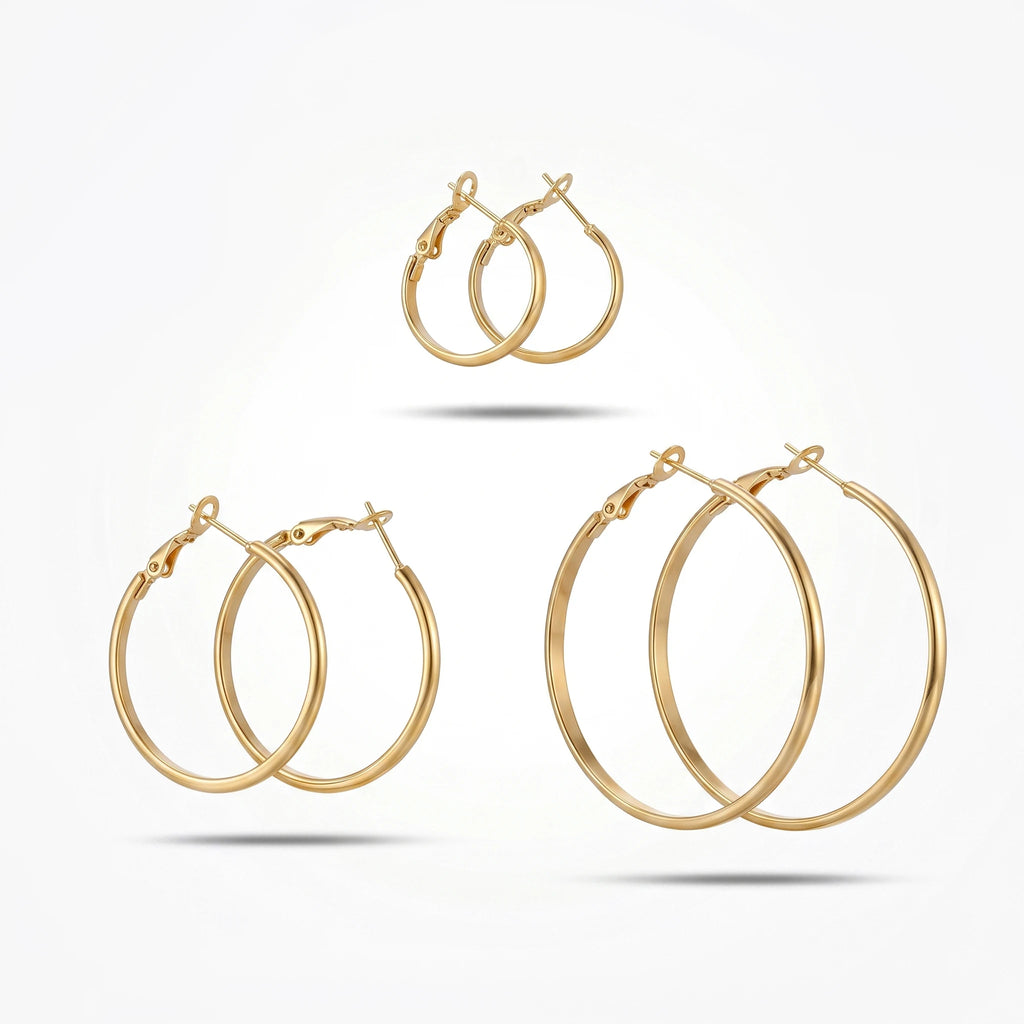 QIAOREN 13195 Gold Plated Stainless Steel Hoop Earrings for Women Lightweight Minimalist Large Round Fashion Jewelry