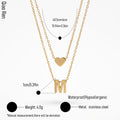 QIAOREN 14420 Layered Heart & Letter M Pendant Necklace, Stainless Steel Double Chain Necklace Jewelry Gift for Daily Outfits