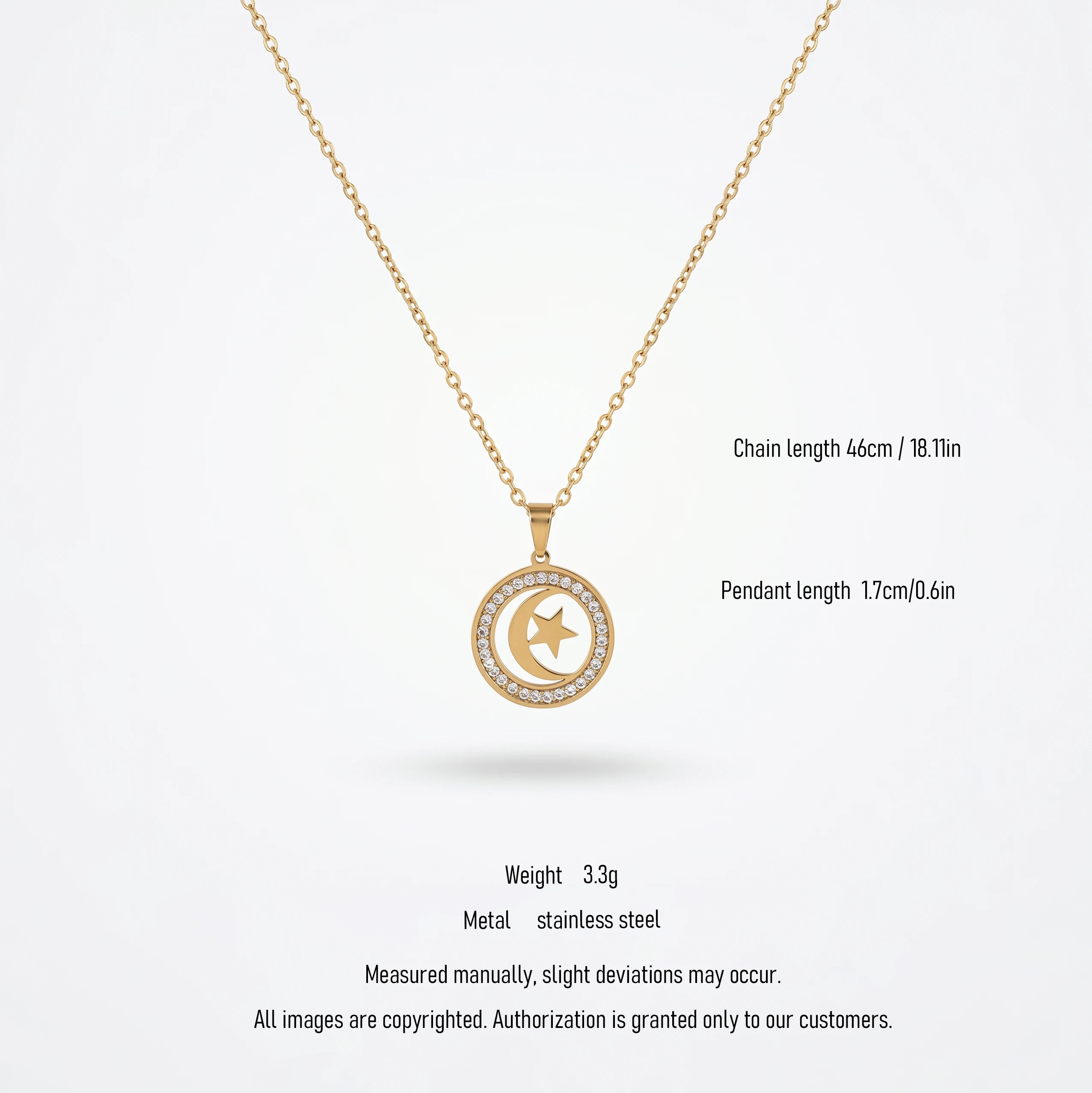 QIAOREN 10851 Trendy 18K Gold Plated Stainless Steel Link Chain Moon and Star Necklace for Unisex Party Daily Wear