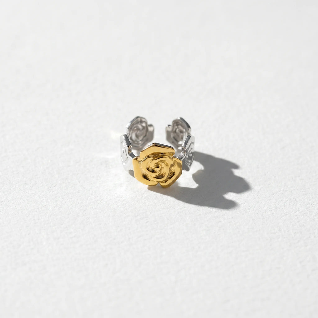 QIAOREN 12943-47 18K Gold Plated 316L Stainless Steel Two Tone Snake Star Adjustable Rings Set Tarnish Free Waterproof Jewelry