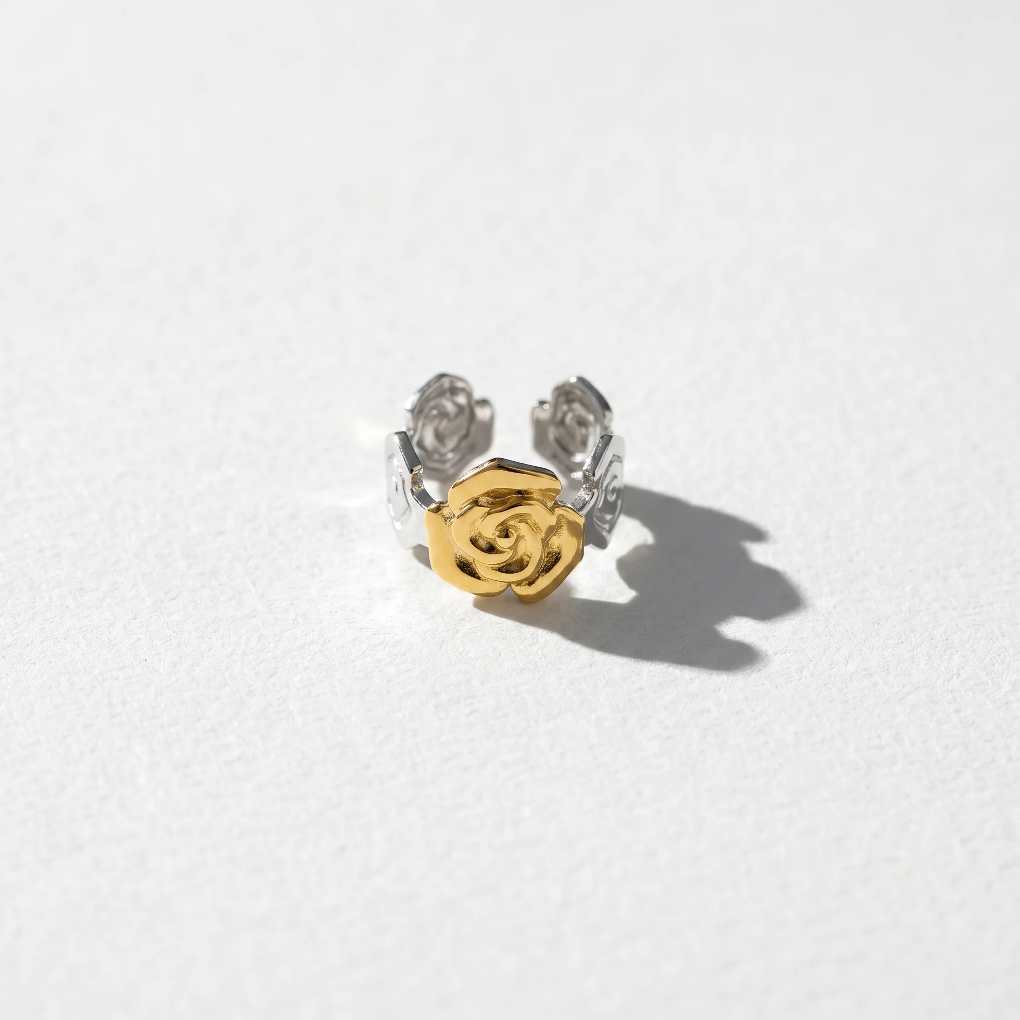 QIAOREN 12943-47 18K Gold Plated 316L Stainless Steel Two Tone Snake Star Adjustable Rings Set Tarnish Free Waterproof Jewelry