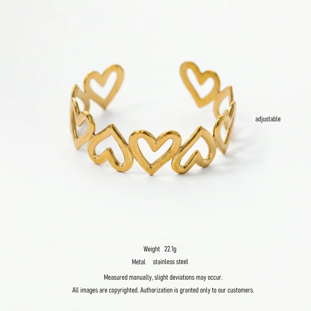 QIAOREN 11013 Minimalist Cutout Heart Open Cuff Bangle Hypoallergenic Stainless Steel Adjustable Daily Wear Jewelry for Girls