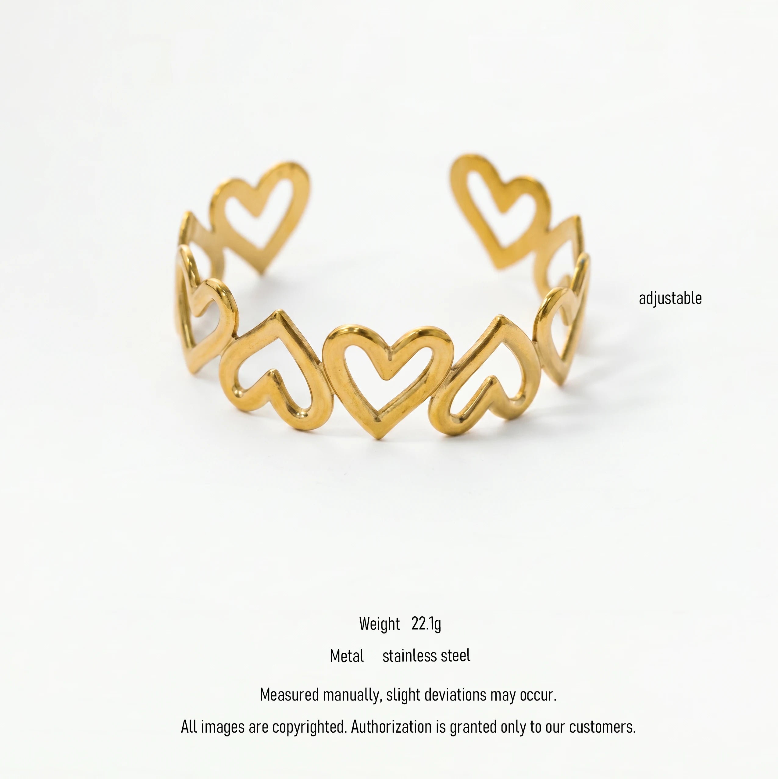 QIAOREN 11013 Minimalist Cutout Heart Open Cuff Bangle Hypoallergenic Stainless Steel Adjustable Daily Wear Jewelry for Girls