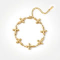 QIAOREN12057 18K Gold Plated Stainless Steel Puffy Cross Link Bracelet Adjustable  Chain Religious Trend Jewelry for US EU Women