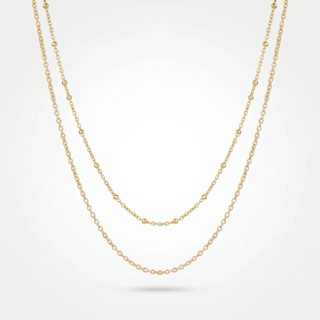 QIAOREN 11499 18K Gold Plated Double Layered Beaded Waist Chain Stainless Steel Tarnish Free Waterproof