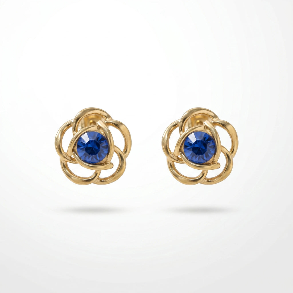 QIAOREN 12455 Vintage Hollow Flower Rose Ear Studs Waterproof Stainless Steel With Sapphire Blue Crystal Anti Tarnish Elegant