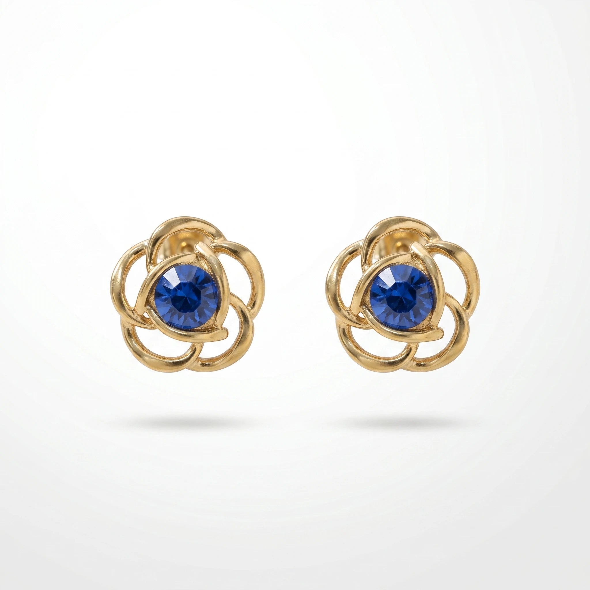 QIAOREN 12455 Vintage Hollow Flower Rose Ear Studs Waterproof Stainless Steel With Sapphire Blue Crystal Anti Tarnish Elegant