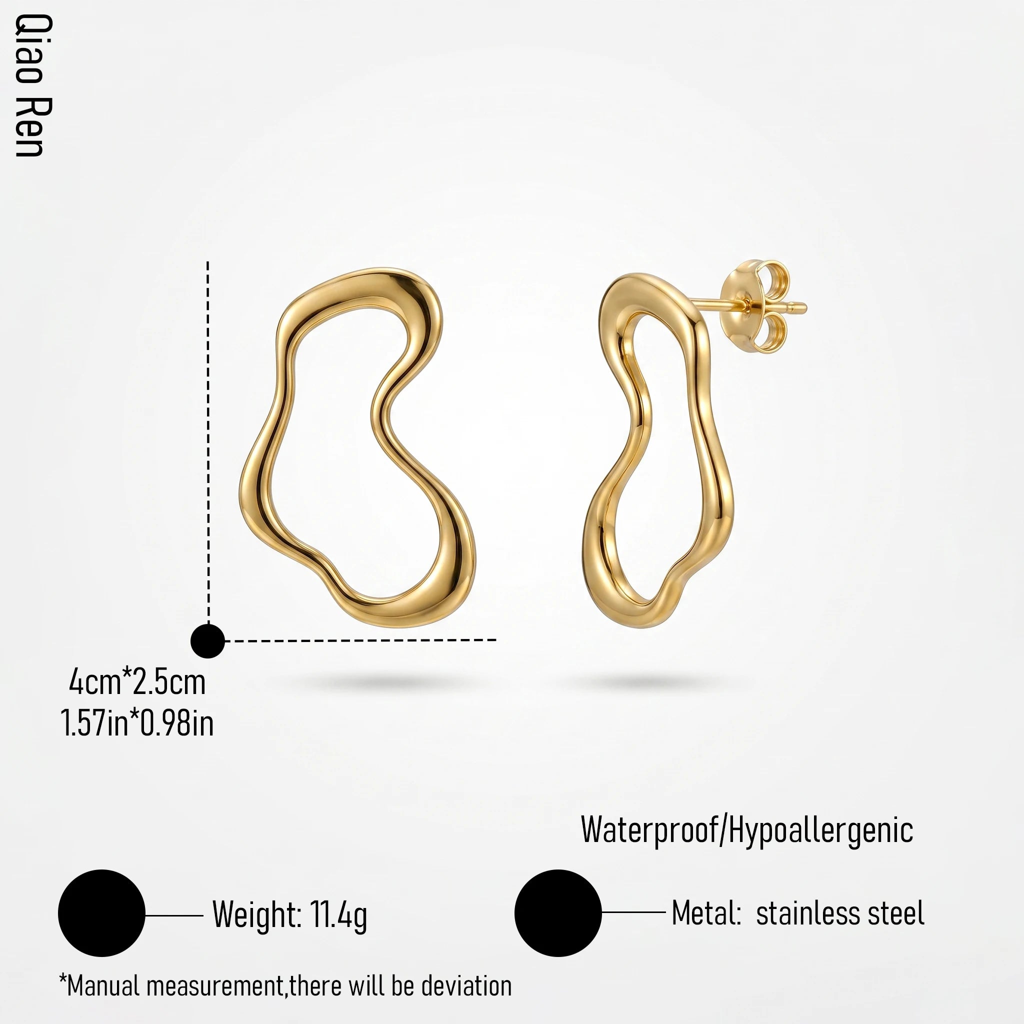 QIAOREN 14071 Irregular Hollow Stud Earrings, Wavy Freeform Open Ring Ear Stud Jewelry Gift for Daily Fashion Outfits