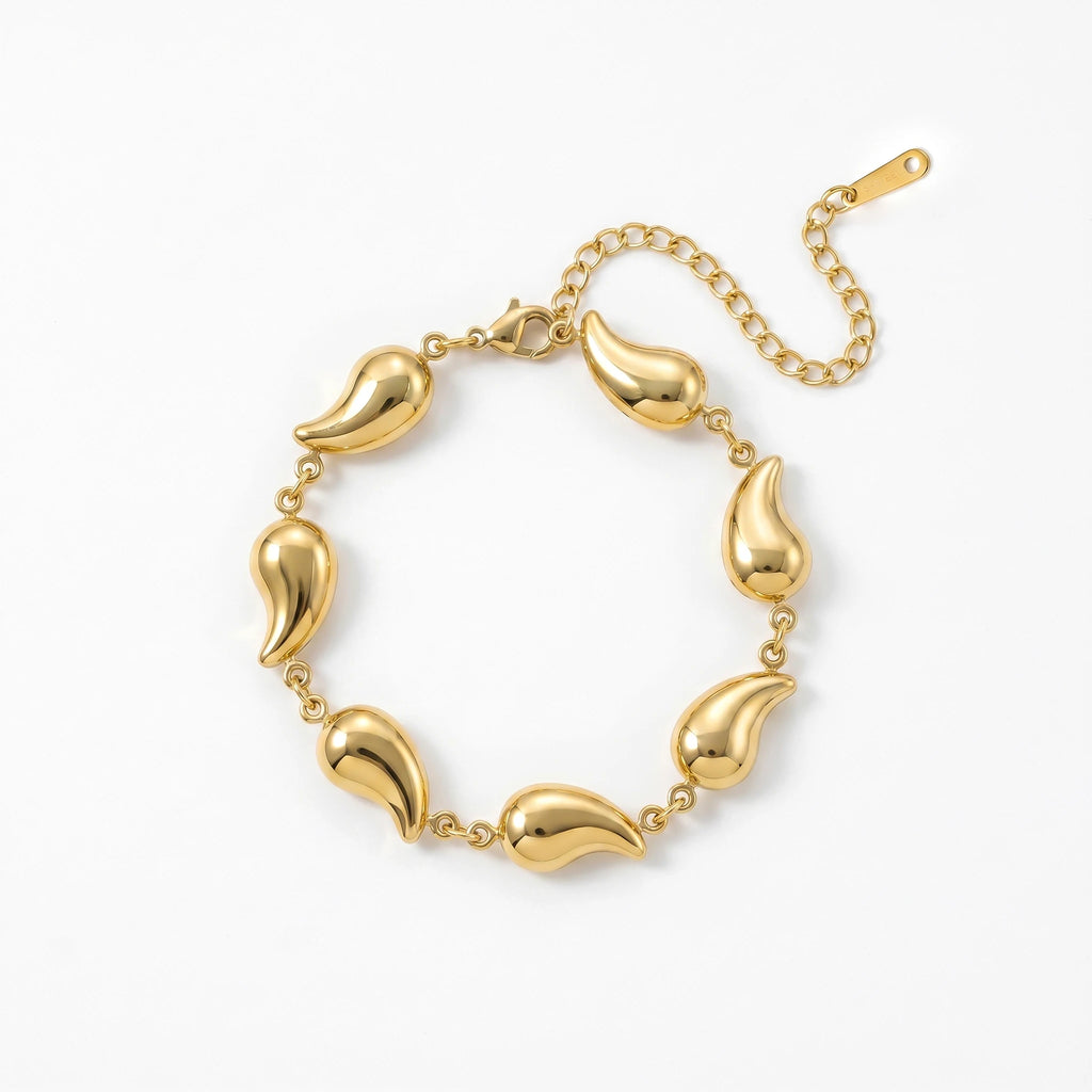 QIAOREN 12031Trend Minimal Jewelry Stainless Steel Solid Curved Horn Bead Bracelet Adjustable Extension Link Chain