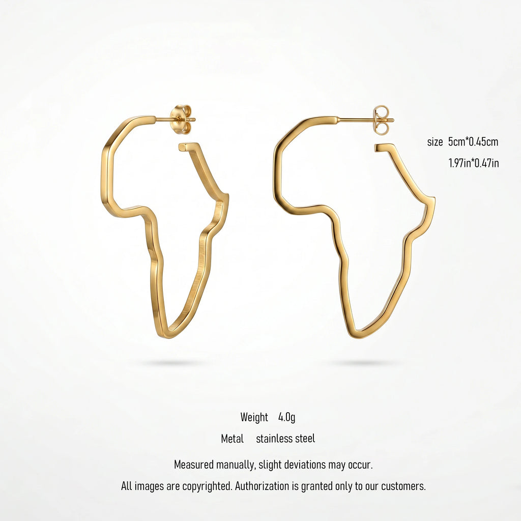 QIAOREN 10971 Ethnic Africa Outline Stud Earrings 18K Gold Plated Stainless Steel Women's Party Jewelry by Qiaoren