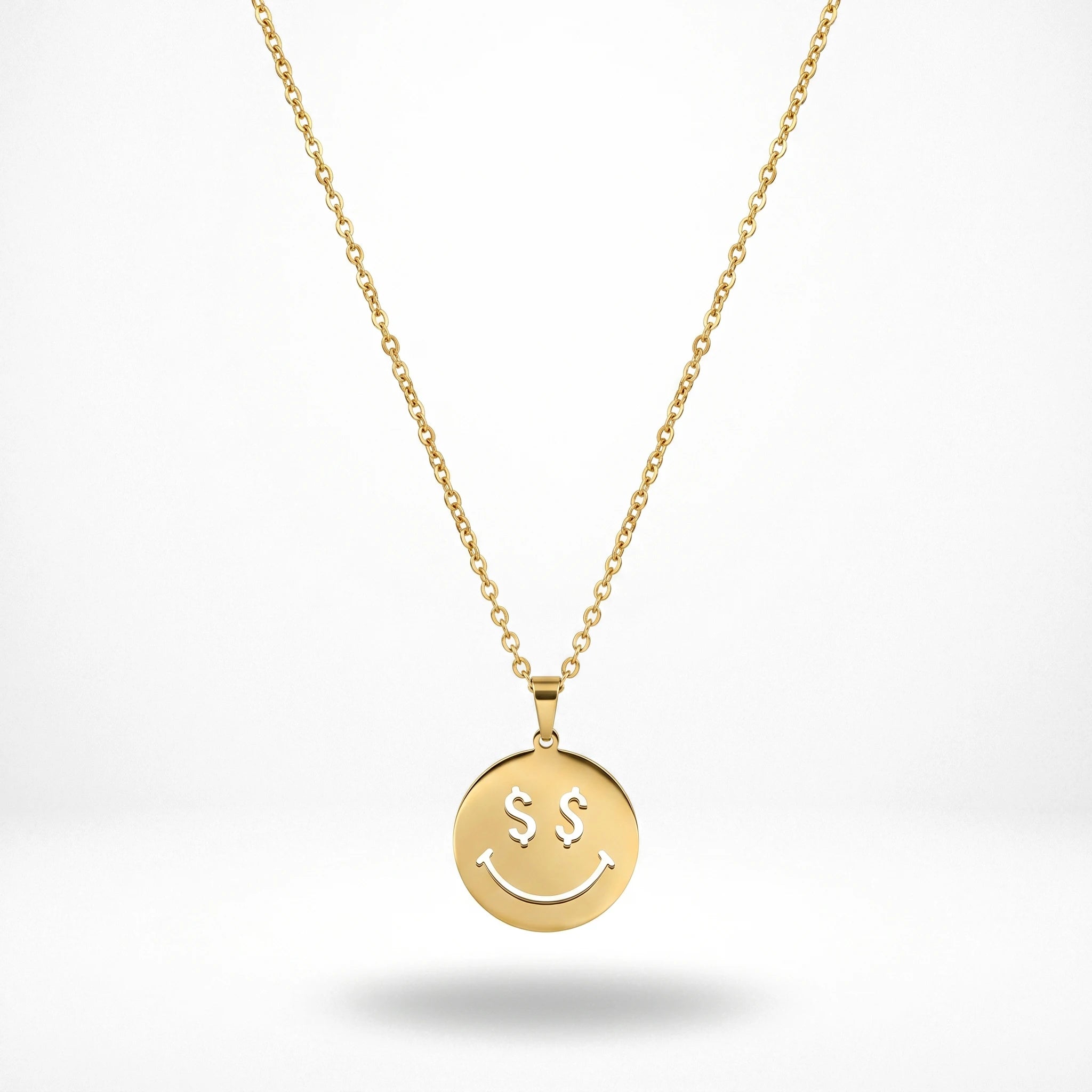 QIAOREN 11782 Ins Trendy Money Eyes Smiley Face Stainless Steel Necklace Gold Round Disc Pendant Accessory for American European