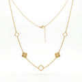 QIAOREN 10598 18K Gold Plated Mixed Solid & Hollow Clover Station Necklace Stainless Steel Tarnish Free