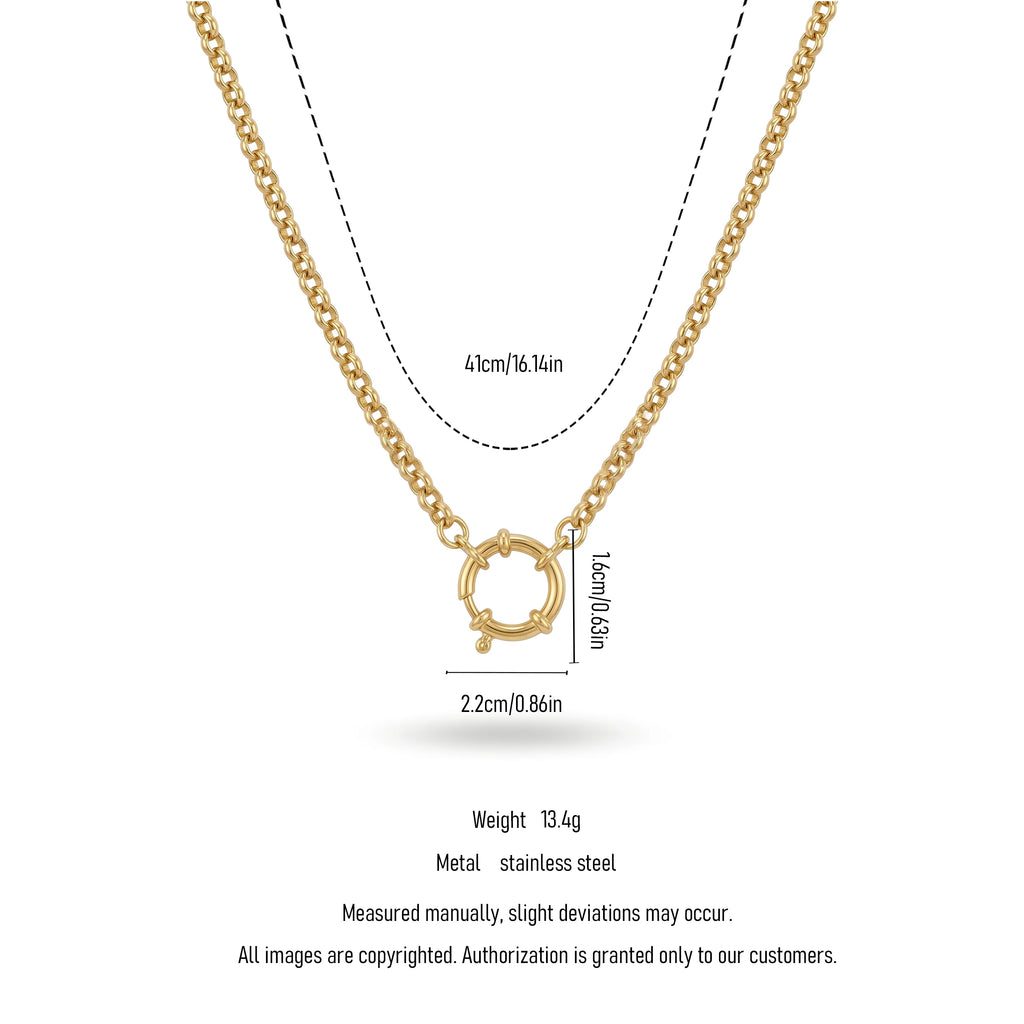 QIAOREN 11333 18K Gold Plated Solid Bean Chain Choker Necklace Stainless Steel Tarnish Free Waterproof Jewelry