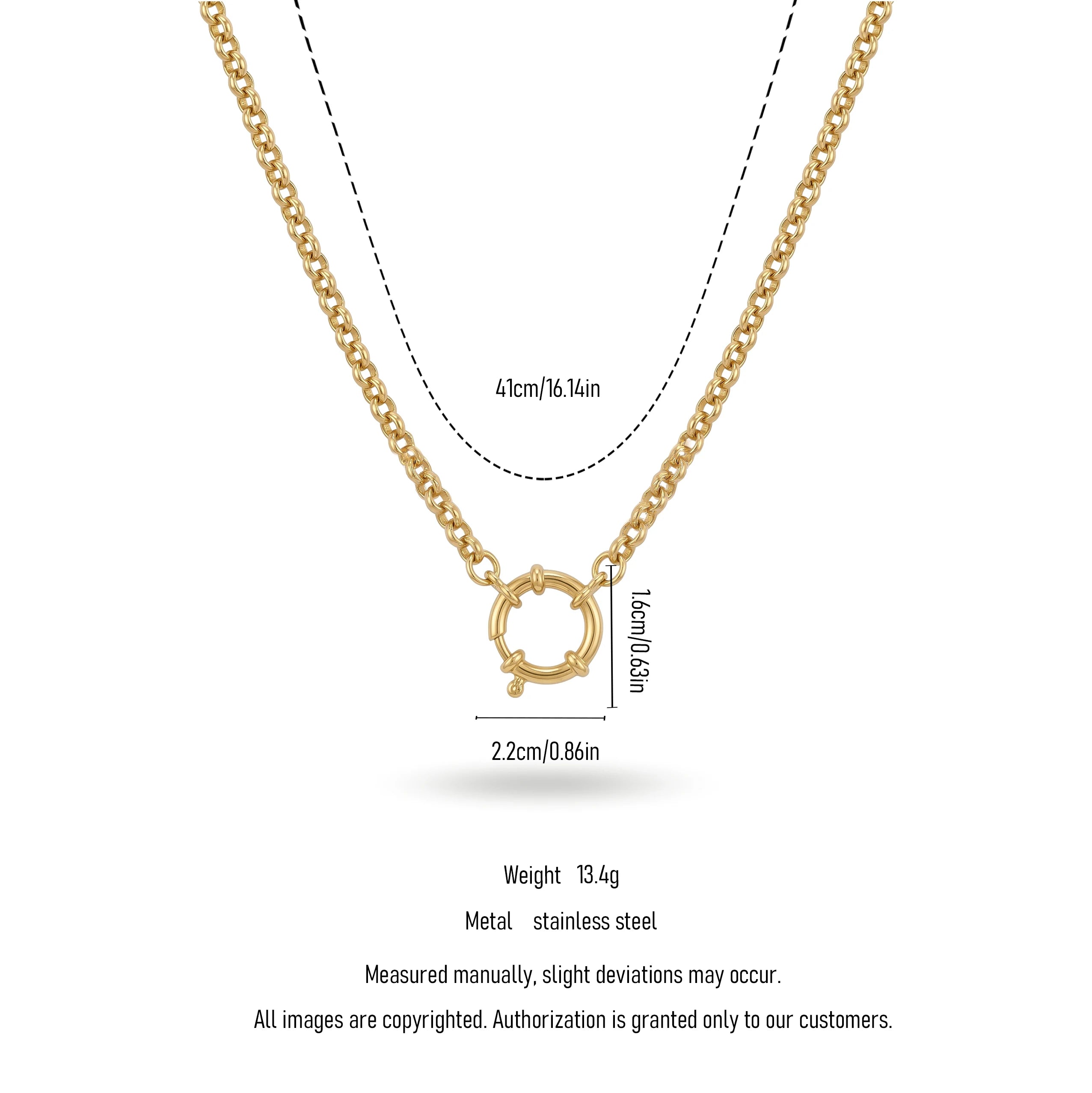 QIAOREN 11333 18K Gold Plated Solid Bean Chain Choker Necklace Stainless Steel Tarnish Free Waterproof Jewelry