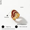 QIAOREN 14221-25 Red Enamel Irregular Wave Open Ring Set, Abstract Curved Adjustable Stackable Ring Jewelry Gift