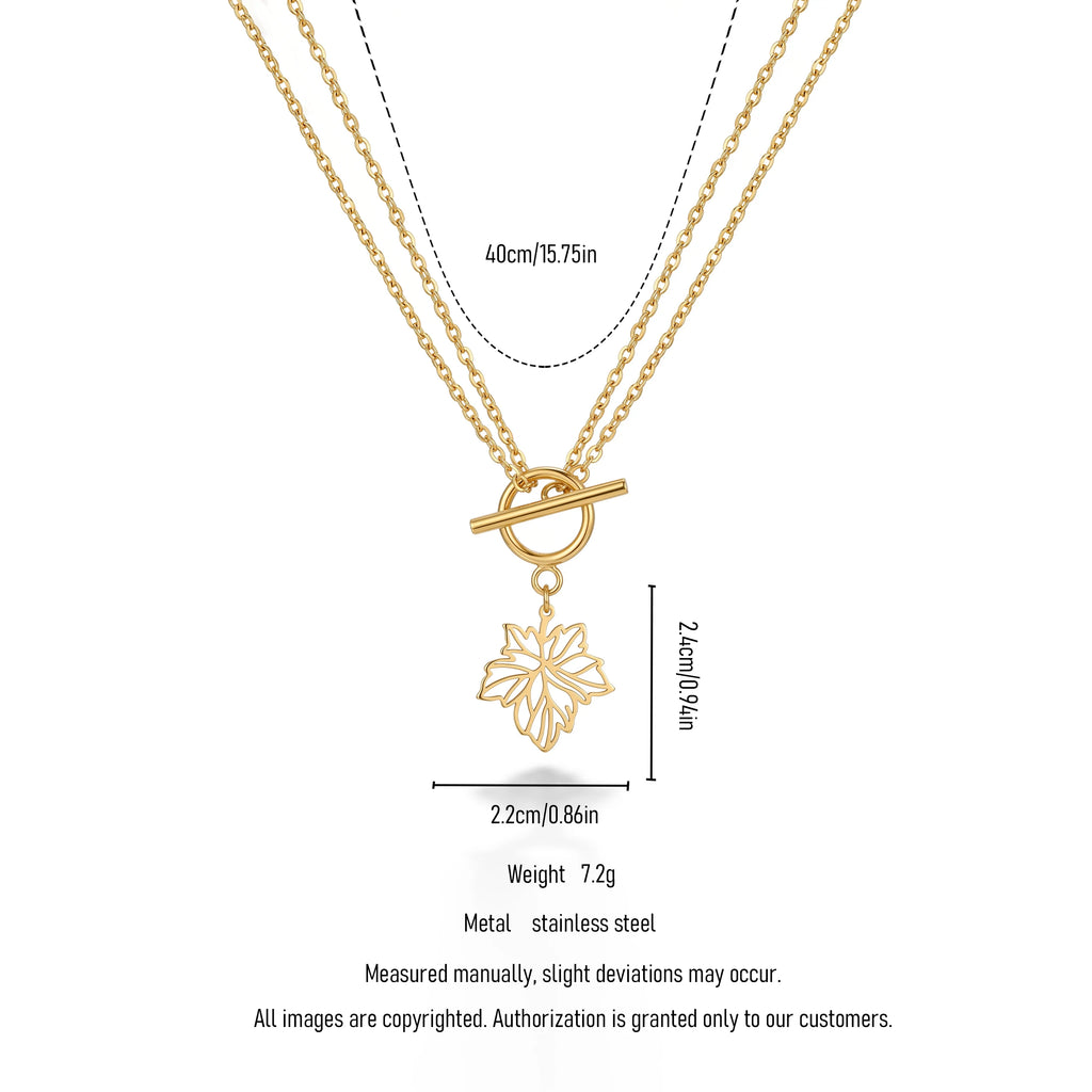 QIANREN 11975 Europe Hot Selling Hypoallergenic Stainless Steel OT Toggle Necklace Openwork Maple Leaf Pendant  Chain Necklaces
