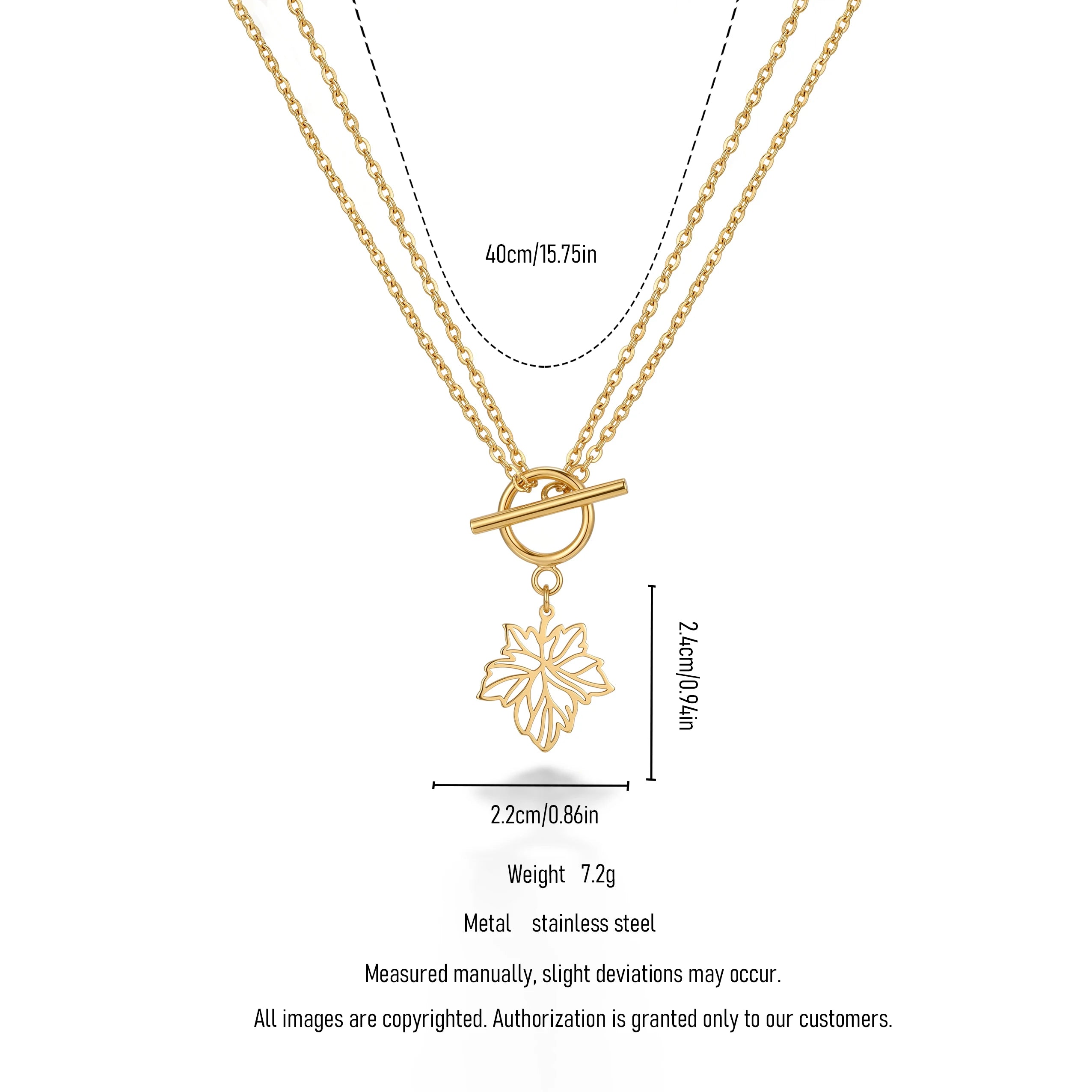 QIANREN 11975 Europe Hot Selling Hypoallergenic Stainless Steel OT Toggle Necklace Openwork Maple Leaf Pendant  Chain Necklaces