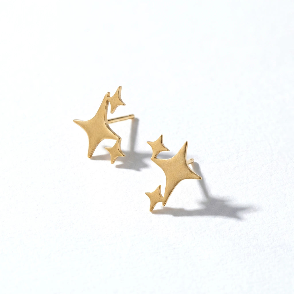 QIAOREN 11770 Minimalist Matte Multi Star Stud Earrings Gold Stainless Steel Celestial Fashion Jewelry for Western Girls Casual