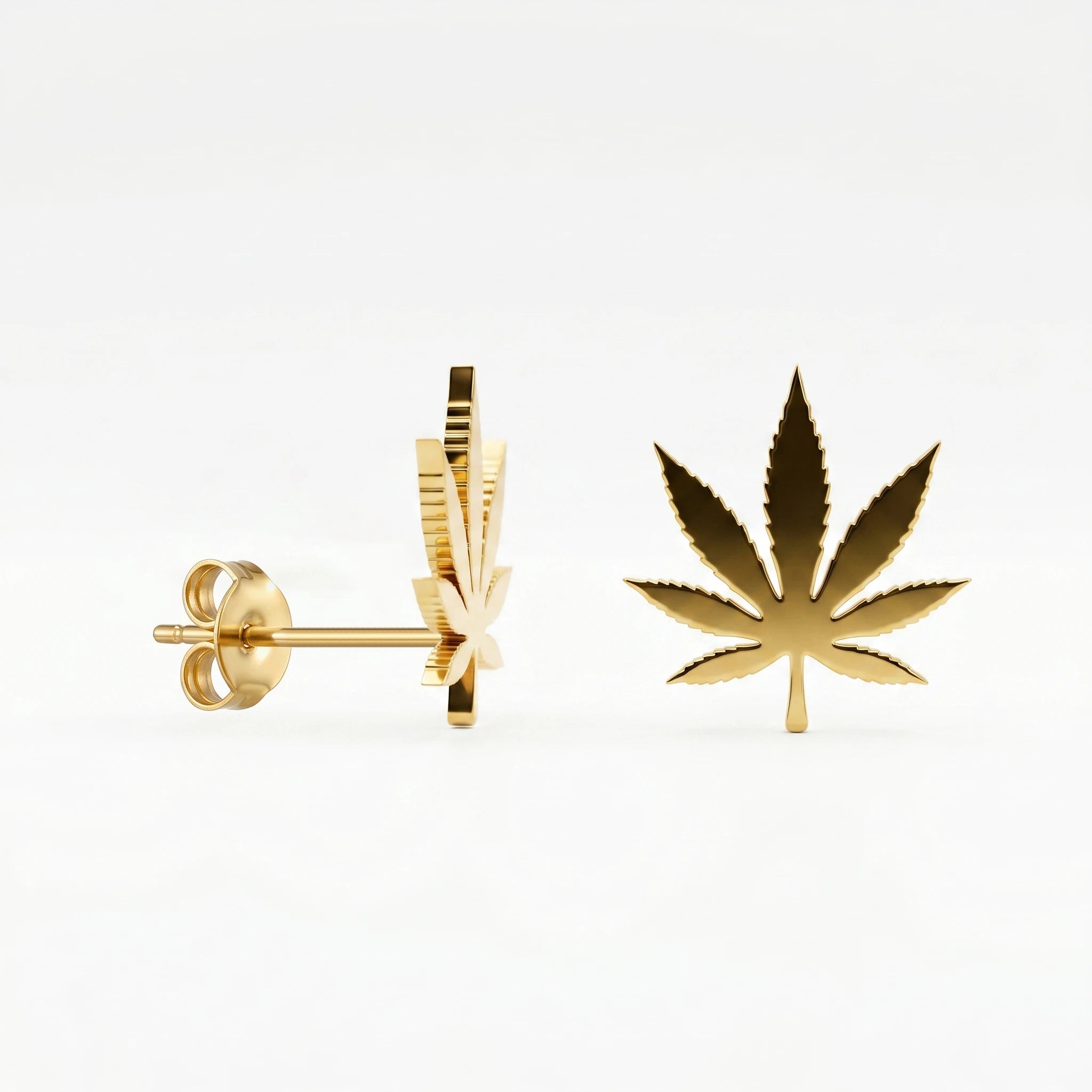 QIAOREN 10967 18K Gold Plated  Leaf Stud Earrings, Stainless Steel Boho Statement Jewelry